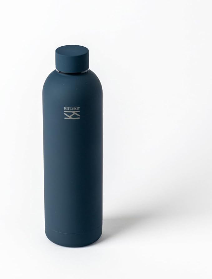 Insulated Stainless Steel Water Bottle 25oz/750ml Vacuum Flask, Leak-Proof Lid, Hot & Cold Retention, Minimalist White Design, Reusable Eco Bottle (Navy Blue)