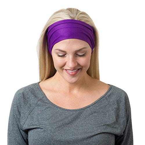 RiptGear Stretch Sport Headband for Women (Solid Purple) — Made of Non-Slip Sweat Wicking Fabric — Great for Yoga, Running or The Gym — Soft Headband That Fits Most Head Sizes — (1-Pack)