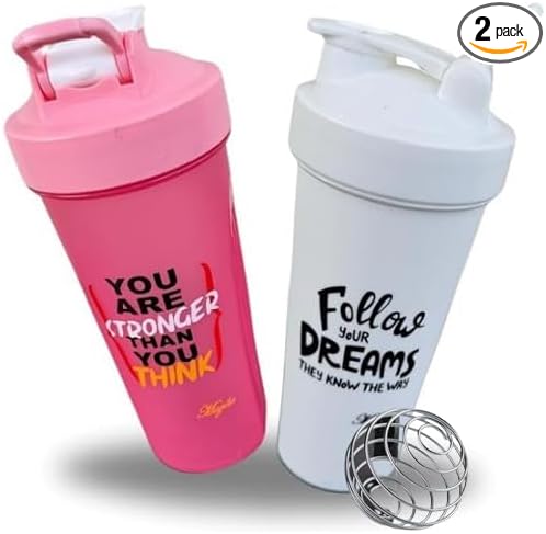 Magiko Blender Shaker Bottles for Protein, 28oz Portable Leakproof Pre-Workout Nutrition Water Bottle, BPA-Free Gym Protein Shaker for Sports & Outdoor Motivational Protein Shaker (White/Pink)