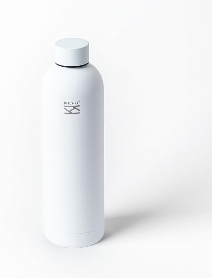 Insulated Stainless Steel Water Bottle 25oz/750ml Vacuum Flask & Bonus Sticker Pack, Leak-Proof Lid, Hot & Cold Retention, Minimalist White Design, Reusable Eco Bottle (Polar Frost)