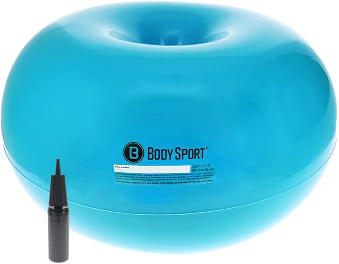 Body Sport Donut Ball – Durable, Inflatable Exercise Ball for Balance & Stability Training, Yoga, & Pilates Workouts – Use in Home, Office, Gym, or Classroom