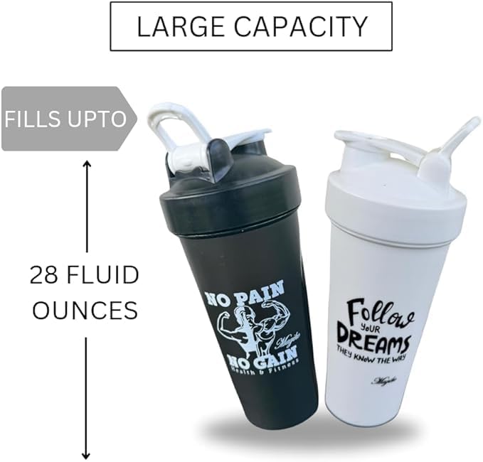 Magiko Blender Shaker Bottles for Protein, 28oz Portable Leakproof Pre-Workout Nutrition Water Bottle, BPA-Free Gym Protein Shaker for Sports & Outdoor Motivational Protein Shaker (White Red)