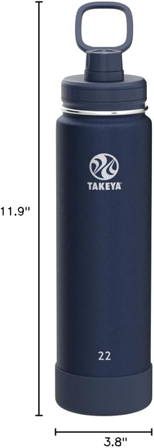 Takeya Actives Water Bottle with Spout Lid - Bottle with Double Stainless Steel Insulation - Dishwasher Safe & BPA-Free - Bottle with Spout Lid & Removable Bumper - 40 oz, Midnight Blue