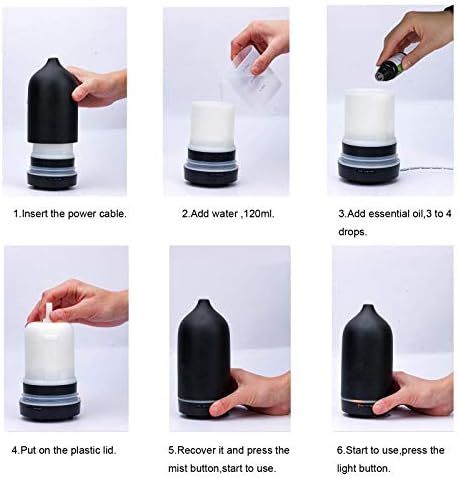 Wanlola Essential Oil Diffuser,120ml Aromatherapy Ceramic Diffusers with Auto Shut Off Function for Home Office Room(Black)