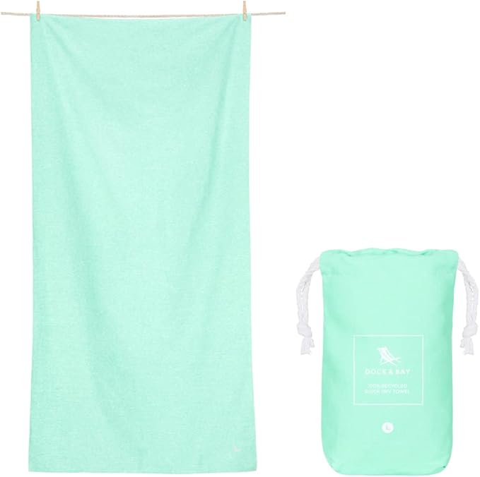Dock & Bay Beach Towel - Quick Dry, Sand Free - Compact, Lightweight - 100% Recycled - Includes Bag - Essential - Rainforest Green, Large (160x90cm, 63x35)