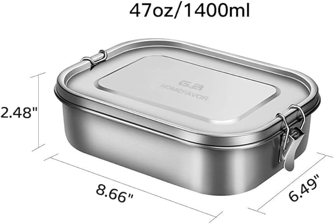 G.a HOMEFAVOR Stainless Steel Bento Lunch Box, Metal Lunch Container with 5-Compartment, 1400 ml, Ideal for Work & Travel, Meal Prep, Leak Proof, Dishwasher Safe