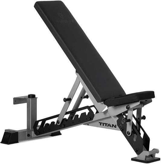 Titan Fitness TITAN Series Adjustable Bench, Supports 600 LB Incline, 1,000 LB Flat, Versatile Single Post Utility Workout Bench for Home Gym, Weightlifting, Strength Training