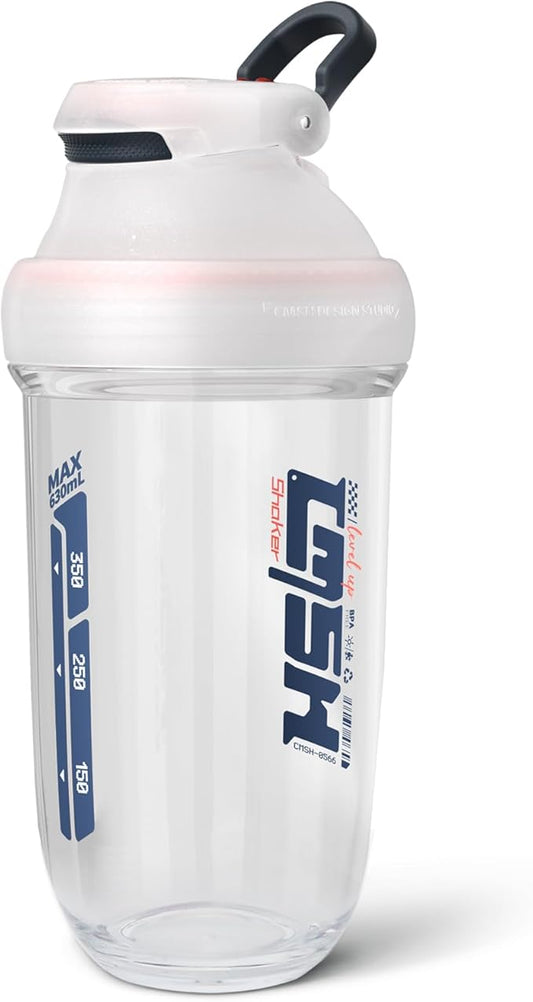 20 oz protein shaker bottle, TRITAN Plastic, BPA/BPS Free Whey Protein Drink Cups for Pre-Workout and Gym, Blender Shaker for Blending Protein Shakes, Overnight Oats and Smoothies (white)