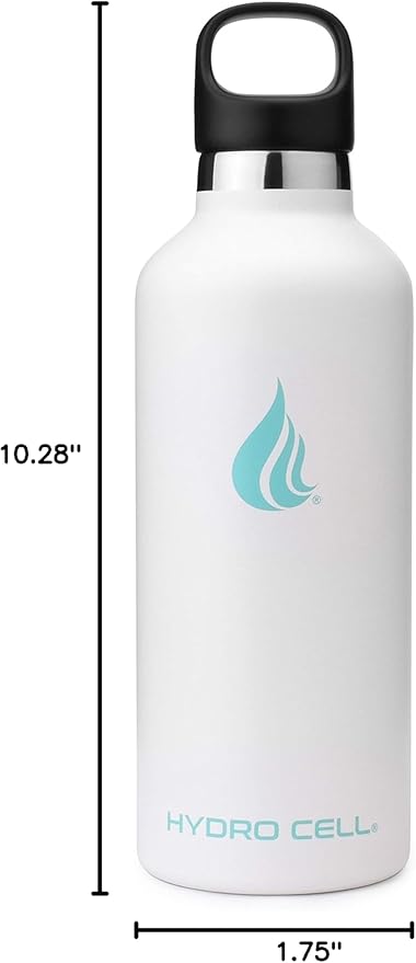 HYDRO CELL Stainless Steel Water Bottle with Straw & 2 Standard Mouth Lids (32oz 24oz 20oz 16oz) Keeps Liquids Hot or Cold w/Double Wall Vacuum Insulated Leak Proof Sport Design (White 32oz)