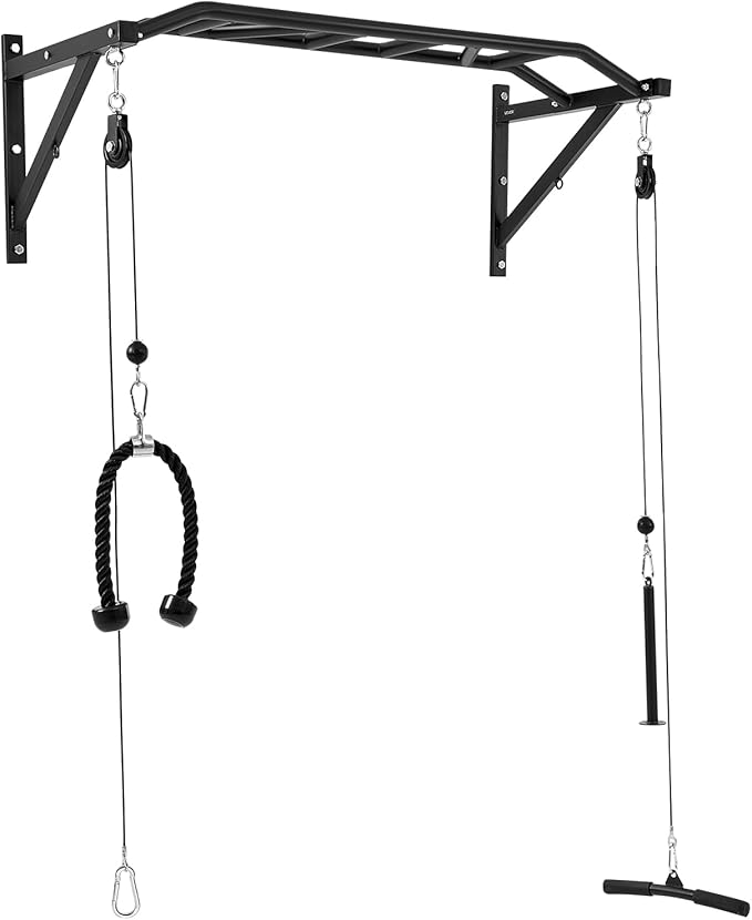 VEVOR Pull Up Bar, Multi-Grip Wall Mounted Pull Ups, 50 in Width Multifunctional Chin Up Training Station, Heavy Duty Steel Upper Body Workout Bars with LAT Pulldown Attachments, 440 lbs, for Home Gym