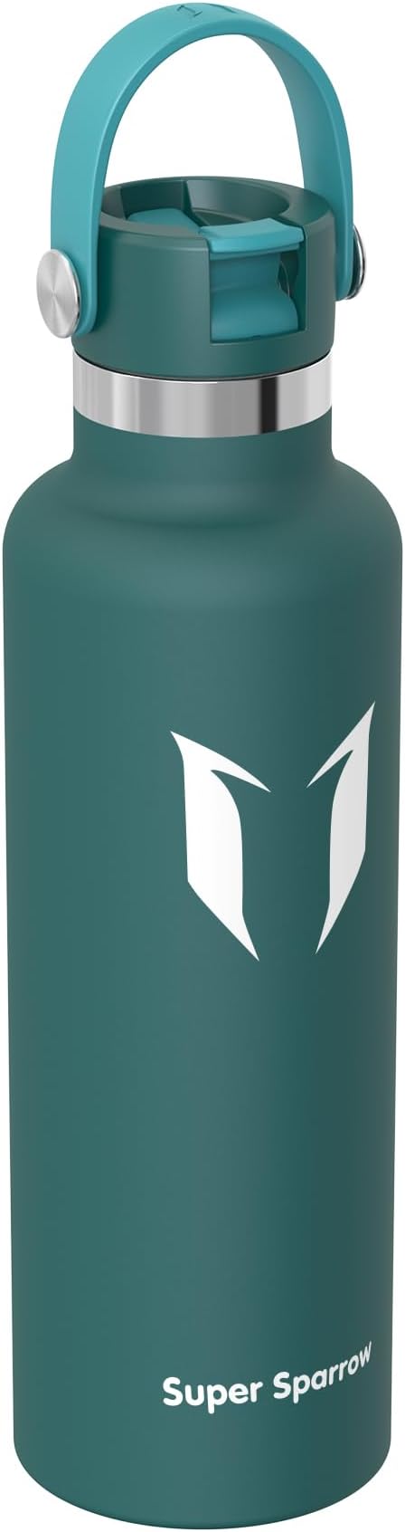 Super Sparrow Insulated Water Bottle - 17 Oz / 25 Oz / 32 Oz - Standard Mouth FlipFlow Flask - BPA Free, Leak Proof Drink Bottle- Ergonomic Straw Water Bottles for Work, Gym, Travel, Sports