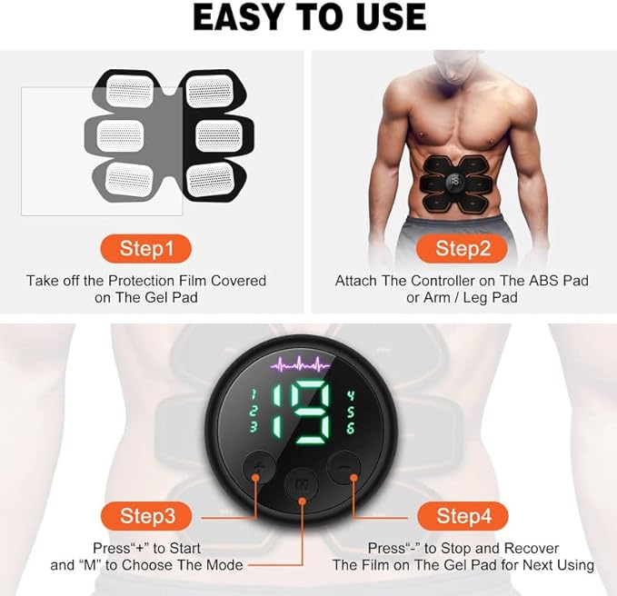 cepignoly Joinpital ABS Stimulator Workout Equipment, Ab Machine USB Rechargeable Gear for Abdomen/Arm/Leg, Strength Training Equipment for Men and Women