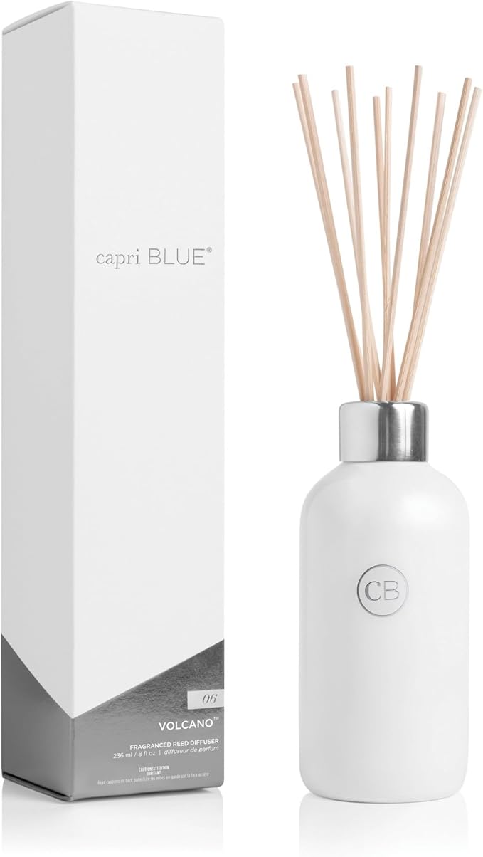 Capri Blue Volcano Reed Diffuser Set - Includes Reed Diffuser Sticks, Fragrance Oil, and Glass Bottle - Luxury Scented Room Freshener - White (8 fl oz)