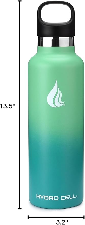 HYDRO CELL Stainless Steel Water Bottle with Straw & 2 Standard Mouth Lids (32oz 24oz 20oz 16oz) Keeps Liquids Hot or Cold w/Double Wall Vacuum Insulated Leak Proof Sport Design (Mint/Green 24oz)