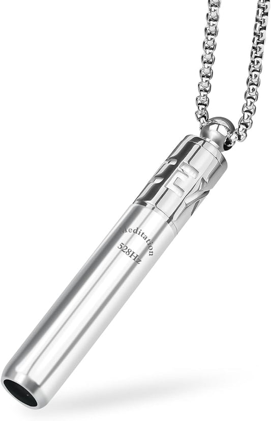 528 Hz Breathing Necklace, Meditation Necklace, with Diffuser, Anxiety and Stress Relief Through Breath Frequency Sound Therapy and Aromatherapy, Silver