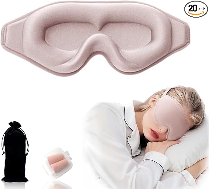 3D Contoured Sleep Eye mask Side Sleeper Men Women Zero Eye Pressure high Density Memory Foam Soft Breathable Light Blocking Night Blindfold Travel Yoga Napping Pink