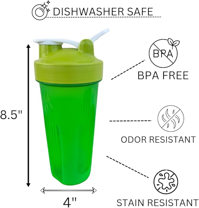 Magiko Blender Shaker Bottles for Protein, 28oz Portable Leakproof Pre-Workout Nutrition Water Bottle, BPA-Free Gym Protein Shaker for Sports & Outdoor Motivational Protein Shaker (Green Blue)