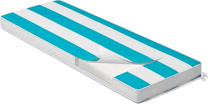 Crestlive Products Outdoor Bench Cushion 48 x 18 Inch, Waterproof Patio Bench Cushions for Outdoor Furniture, Porch Swing Replacement Pad with 30D Foam, Adjustable Straps, Blue White Stripe