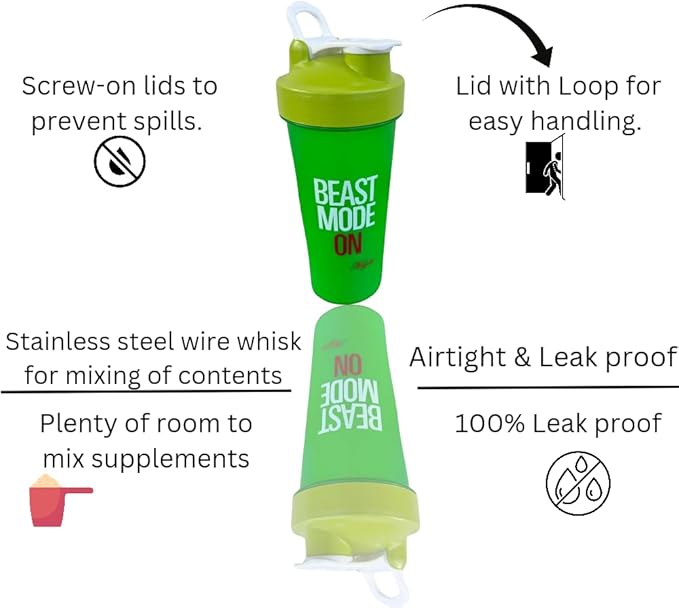 Magiko Blender Shaker Bottles for Protein, 28oz Portable Leakproof Pre-Workout Nutrition Water Bottle, BPA-Free Gym Protein Shaker for Sports & Outdoor Motivational Protein Shaker (Green Blue)