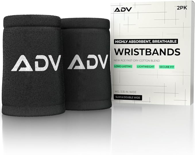ADV Tennis Wristbands with New Age Polyester Cotton Blend - Ultra Absorbent Wrist Sweatbands - Doublewide & Slim Wrist Bands for Sweat - 4 Pack or 2 Pack