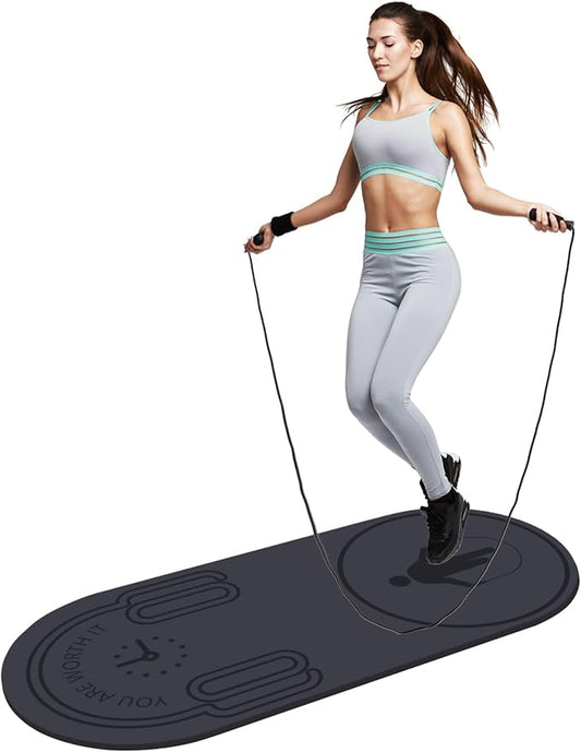 8/20/30mm Jump Rope Mat Fitness Exercise Mat Durable, Non-Slip, Workout Mats with Jump Rope & Carrying Bag for Home Gym Flooring (55"x 24")