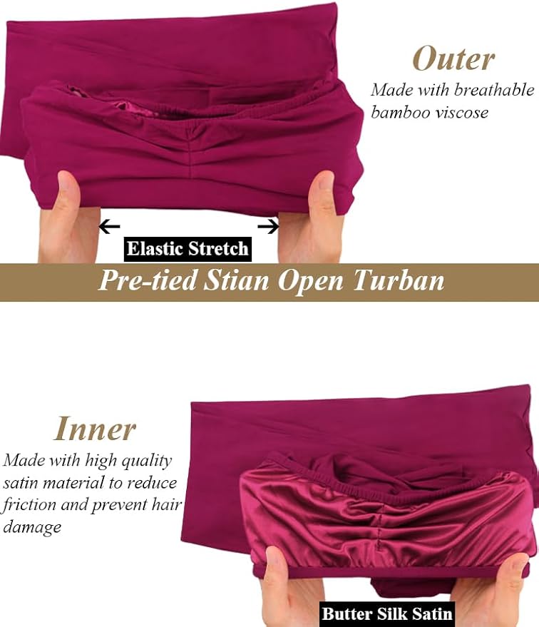 Satin Lined Open Turban Headband Mens Sweatband Sports Headband for Running,Cycling,Basketball,Yoga,Fitness Workout Stretchy Unisex Hairband