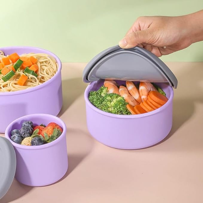 KSENDALO 4-Piece Silicone Food Storage Container Set with Lids (1300mL to 250mL) – Reusable, Leak-Proof for Meal Prep, Lunch, Travel & Camping-Purple