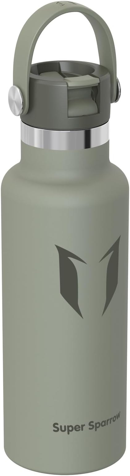 Super Sparrow Insulated Water Bottle - 17 Oz / 25 Oz / 32 Oz - Standard Mouth FlipFlow Flask - BPA Free, Leak Proof Drink Bottle- Ergonomic Straw Water Bottles for Work, Gym, Travel, Sports