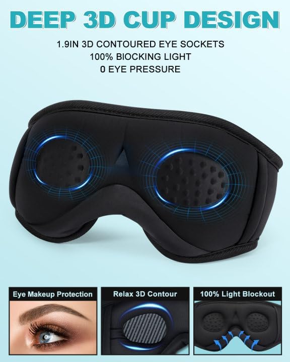 LC-dolida Sleep Headphones, 3D Sleep Mask Bluetooth Wireless, Sleeping Headphones for Side Sleepers Sleep Eye Mask Music Weighted Sleeping Mask Meditation Gifts for Men Women (Black)