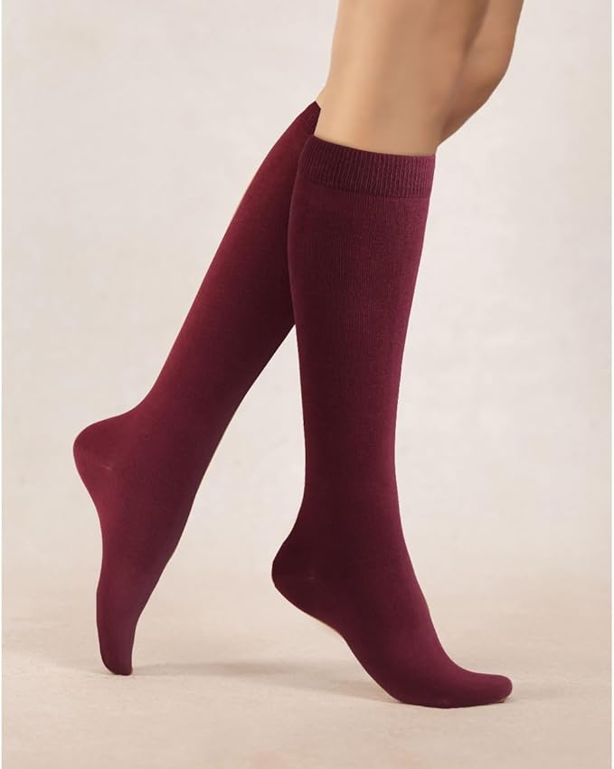 COTTON DAY Women's Soft Combed Cotton Knee High Long Calf Dress Socks Seamless Toe Black White Gray Navy Blue Brown