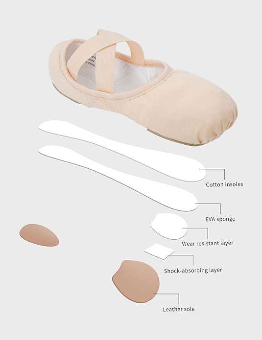 Cloud Soft 4 Way Stretch Canvas Ballet Shoes Split Sole Dance Slippers for Toddler Girls, Little Big Kids Training