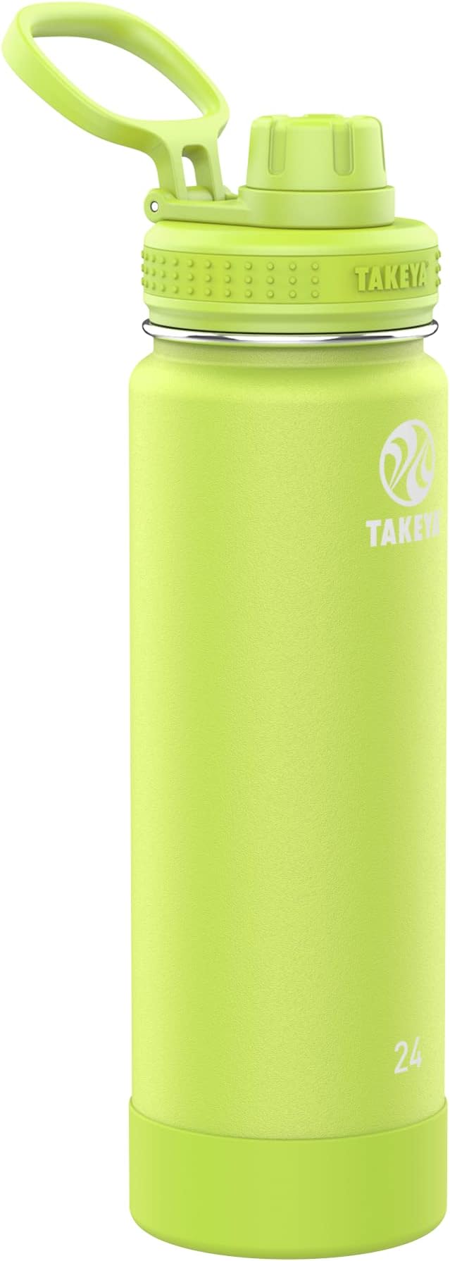 Takeya Actives Water Bottle with Spout Lid - Bottle with Double Stainless Steel Insulation - Dishwasher Safe & BPA-Free - Bottle with Spout Lid & Removable Bumper - 24 oz, Citron Green