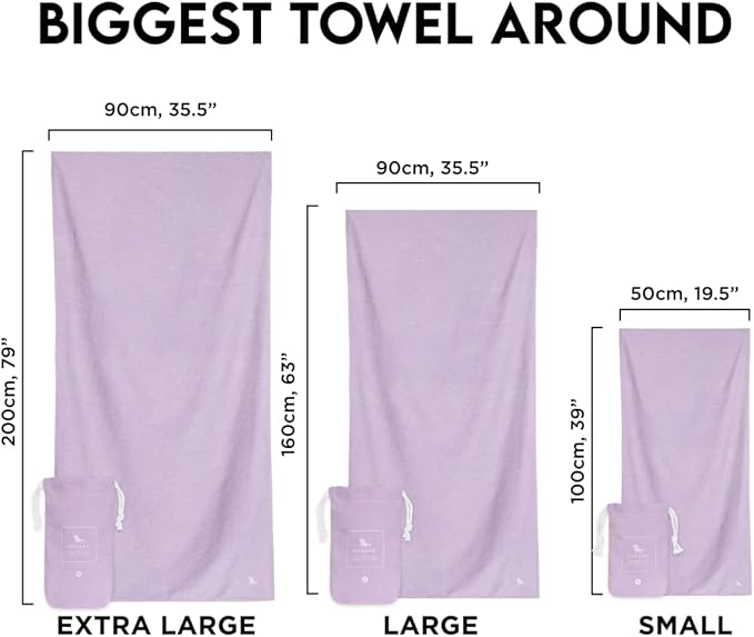 Dock & Bay Beach Towel - Quick Dry, Sand Free - Compact, Lightweight - 100% Recycled - Includes Bag - Essential - Meadow Lilac, Extra Large (200x90cm, 78x35)
