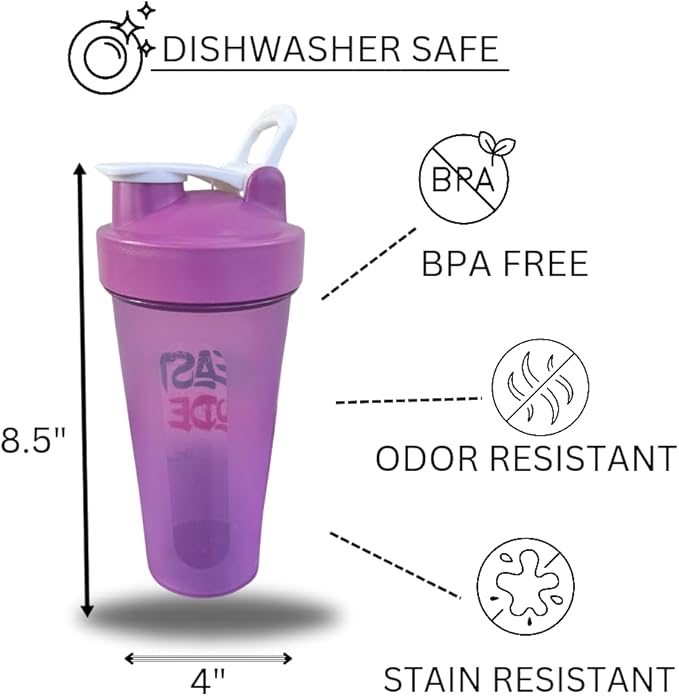 Magiko Blender Shaker Bottles for Protein, 28oz Portable Leakproof Pre-Workout Nutrition Water Bottle, BPA-Free Gym Protein Shaker for Sports & Outdoor Motivational Protein Shaker (Purple Orange)