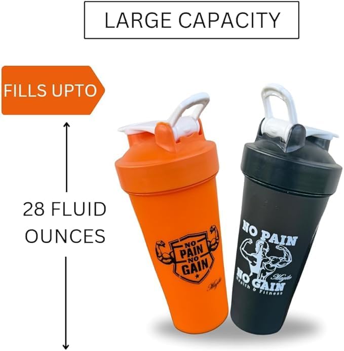 Blender Shaker Bottles for Protein, 28oz Portable Leakproof Pre-Workout Nutrition Water Bottle, BPA-Free Gym Protein Shaker for Sports & Outdoor Motivational Protein Shaker (Black/Orange)