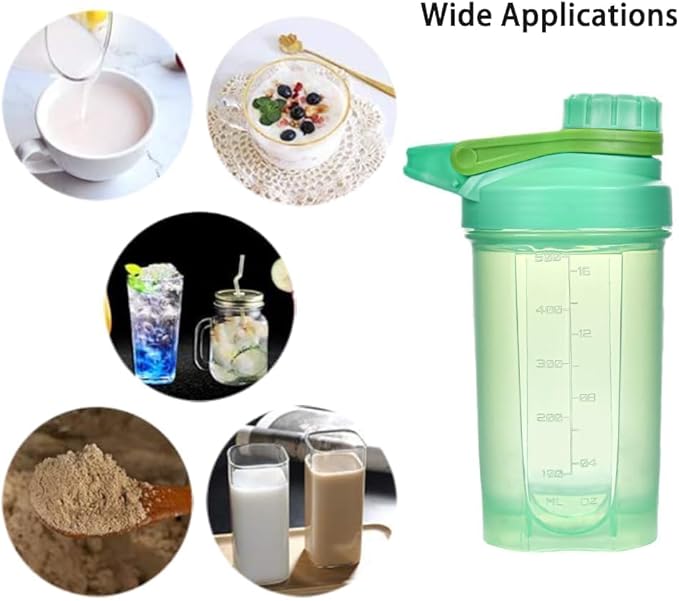A Stylish Green Protein Shaker BPA Free for Gym w. Plastic Blender Whisk,No Metal Parts,Moden Loop Top,Dishwasher Safe,Leak Proof,Protein Powder/Fruit Juice Mixer 16oz(Green)