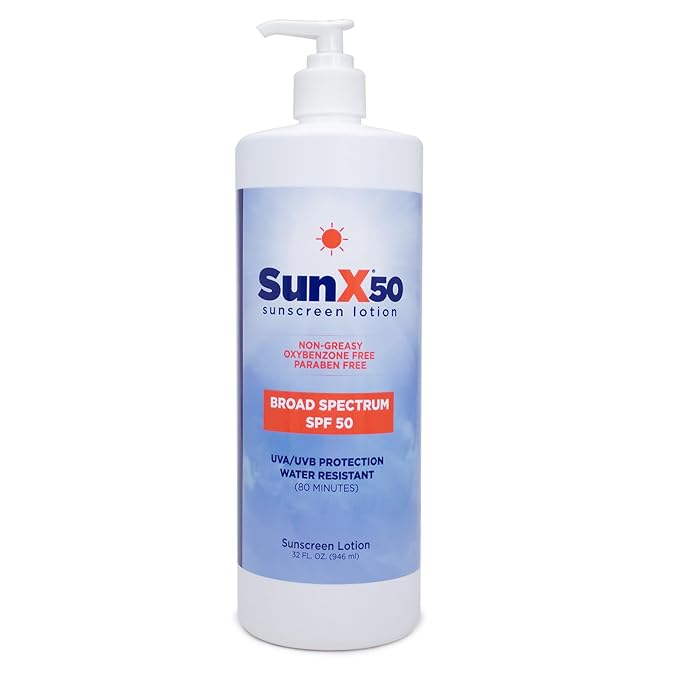 CoreTex Sun X 50 SPF Broad Spectrum Sunscreen Lotion - 32oz Bottle of Paraben, Oxybenzone, Octinoxate, & Oil Free Sunscreen - No White Cast and Water & Sweat Resistant Up to 80 Minutes
