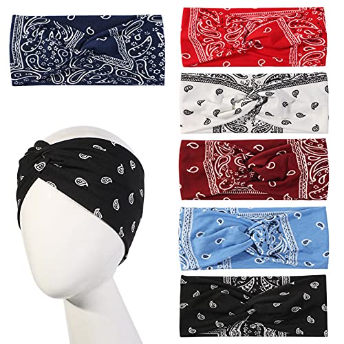 Artilady 6 Pack Wide Boho Headbands for Women - Soft Yoga Elastic Hair Bands for Girls Workout Running Sport Headwrap Non-slip Breathable (Leaf Pattern)