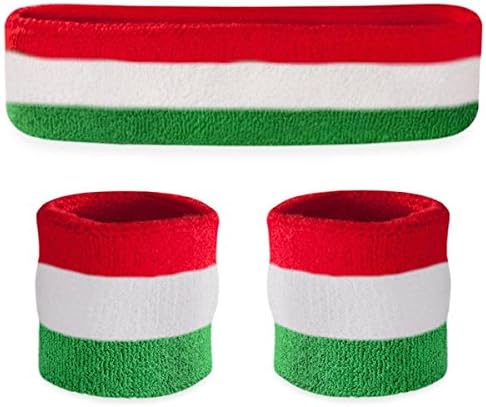 Suddora Striped Sweatband Set, Moisture Wicking 2 Wristbands and 1 Headband, Breathable Athletic Sweat Bands for Sports, Costumes & Cosplay, Matching Bands to Wear with Jersey