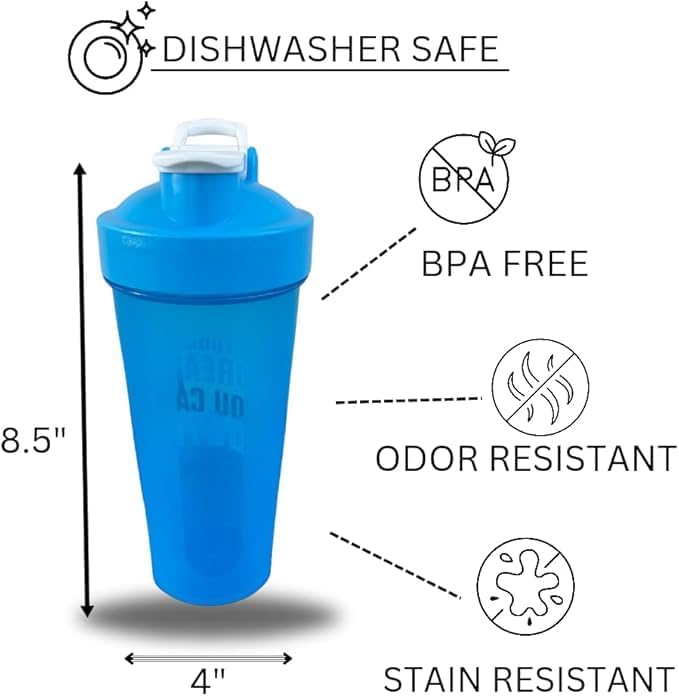 Blender Shaker Bottles for Protein, 28oz Portable Leakproof Pre-Workout Nutrition Water Bottle, BPA-Free Gym Protein Shaker for Sports & Outdoor Motivational Protein Shaker (Blue/Black)