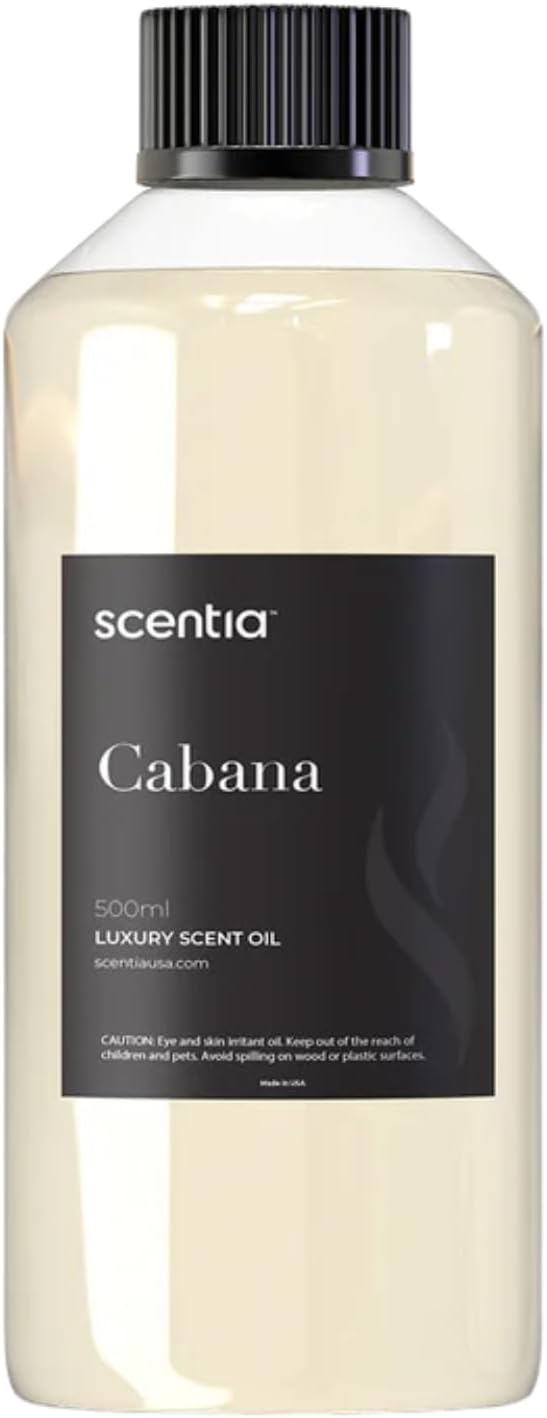 Scentia Hotel Diffuser Oil Inspired by 5-Star Hotel Scent - 500 ml 16.9 fl oz - Fragrance Oil Blend Jasmine, Bergamot & Fresh Marine Notes for Aromatherapy Diffusers and Humidifiers - Cabana