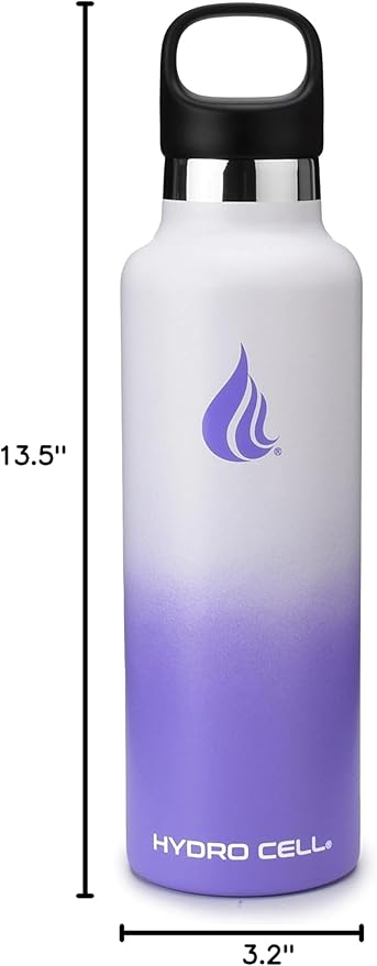 HYDRO CELL Stainless Steel Water Bottle with Straw & 2 Standard Mouth Lids (32oz 24oz 20oz 16oz) Keeps Liquids Hot or Cold w/Double Wall Vacuum Insulated Leak Proof Sport Design (Lavender/White 24oz)