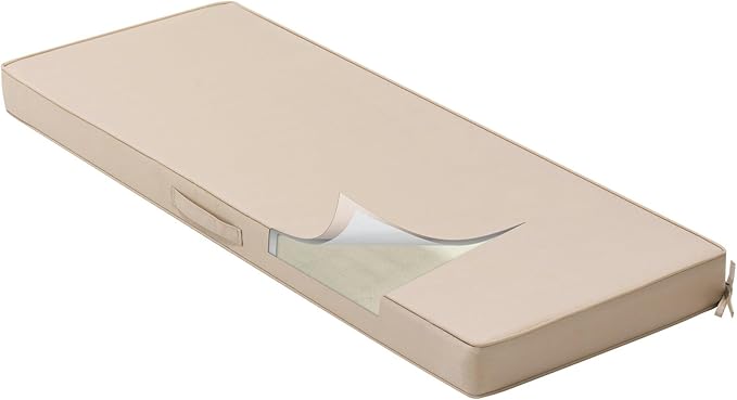 Crestlive Outdoor Bench Cushion 48 x 18 Inch, Waterproof Patio Furniture Cushions, Fade-Resistant Porch Swing Replacement Pad, Adjustable Straps and Handle, Beige