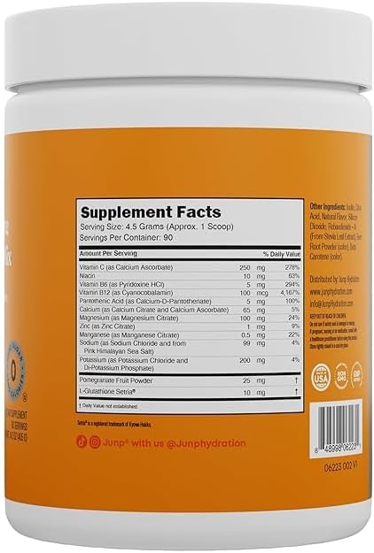 JUNP Electrolytes Powder No Sugar No Carbs – Sweet Tangy Citrus Orange Drink Mix - Potassium & Salt Electrolyte Hydration Powder Zero Calorie Sugar Free Electrolyte Powder, Keto Friendly, 180 Servings