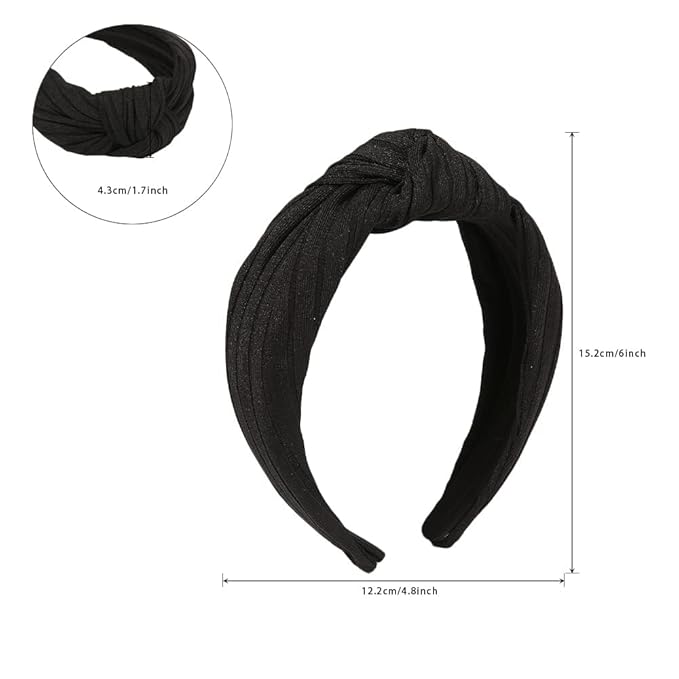 Madison Tyler Headbands for Women | Fashion Boho Headbands Top Knotted With Rhinestones Elastic Workout Hairbands | Outdoor and Party Headbands for Women Non Slip. (Black)