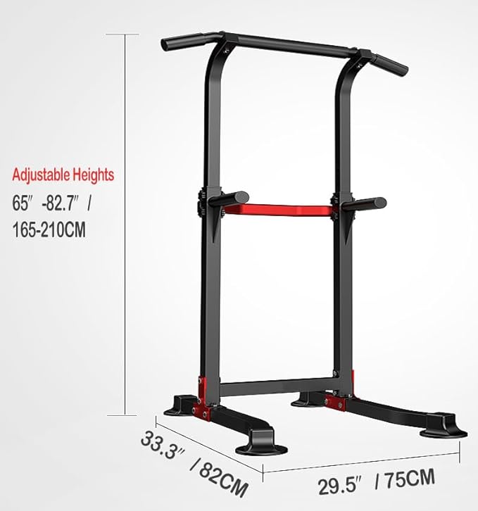 Power Tower Dip Station Pull Up Bar - Multi-Purpose Home Gym Equipment with Adjustable Height and Non-Slip Foot Pads - 330lbs/150kgs Capacity