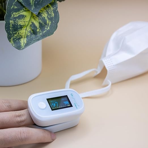 Bluetooth Fingertip Pulse Oximeter - Measures Oxygen Level, Pulse Rate & Respiration Rate - Compatible with Mobile App - Audio Alarm - Battery Life Up to 24hrs of Use