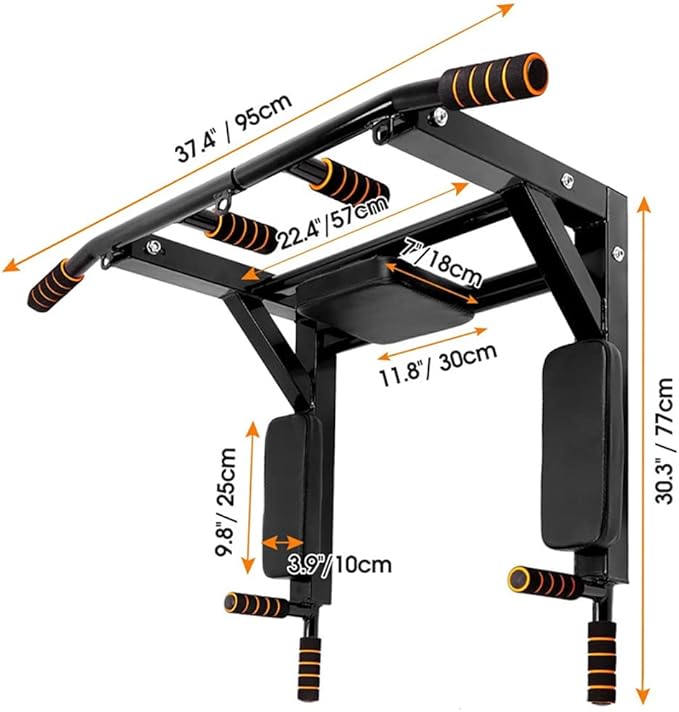STARBRILLIANT Pull Up Bar Wall Mounted Chin Up Bar Wall Mount Multifunctional Dip Station for Indoor Home Gym Workout,Power Tower Set Training Equipment Fitness Dip Stand Supports to 440 Lbs