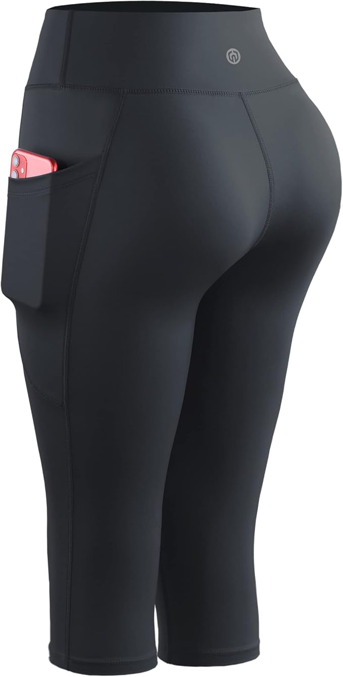 NELEUS Women's Tummy Control High Waist Capri Running Leggings Yoga Pants with Pocket