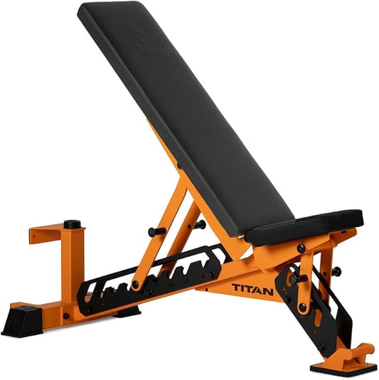 Titan Fitness TITAN Series Adjustable Bench, Supports 600 LB Incline, 1,000 LB Flat, Versatile Single Post Utility Workout Bench for Home Gym, Weightlifting, Strength Training